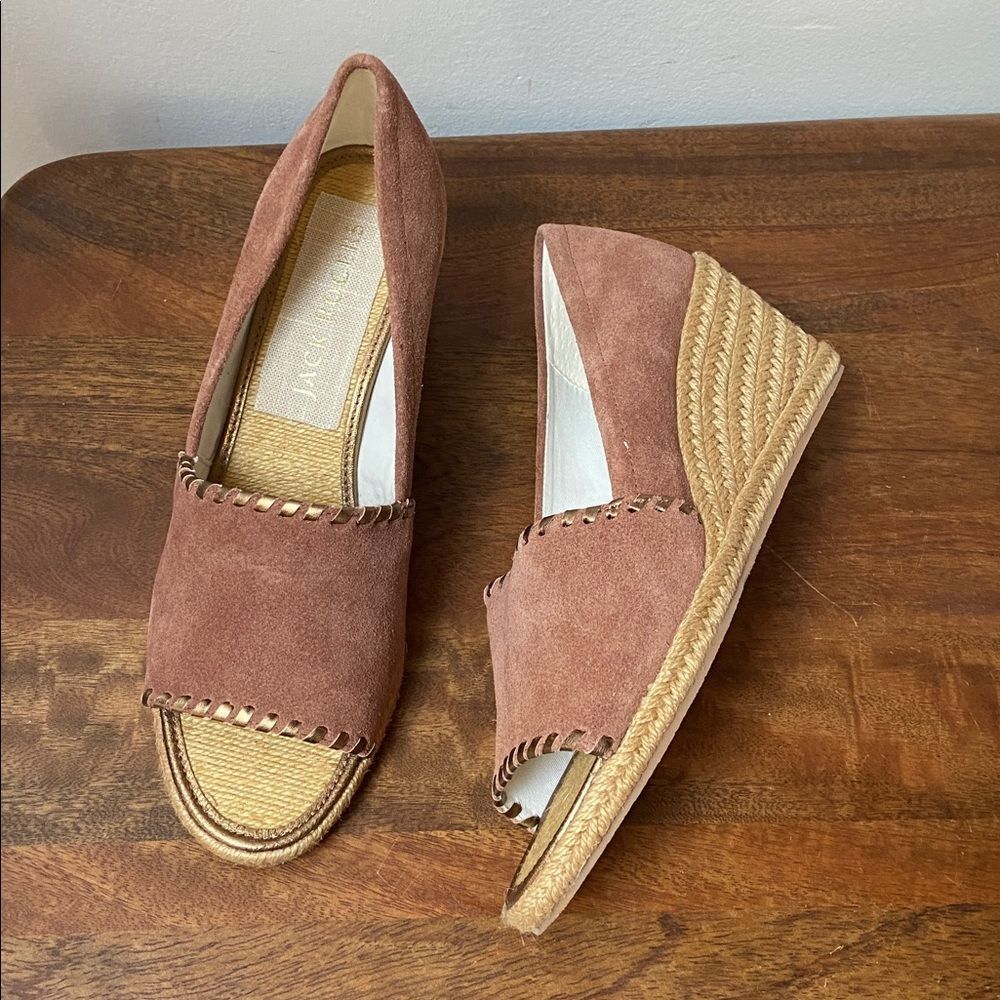 Jack Rogers Suede Espadrille Wedge Mules in Dusty Rose EUC